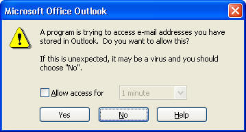 MS Office Outlook Email Address Access Notification